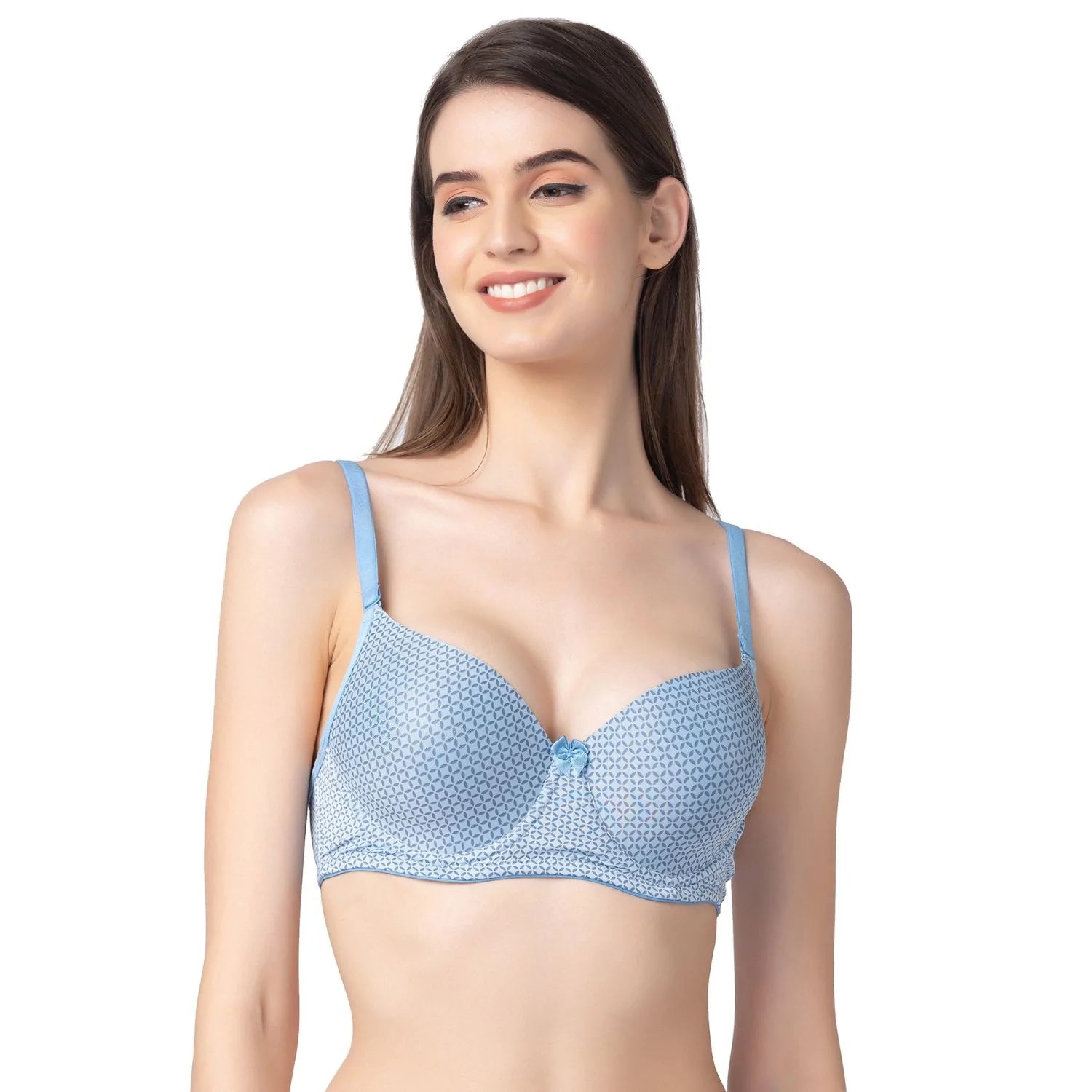 Buy Candyskin Nylon Spandex Push Up Plain Bra (Blue) 32A Online