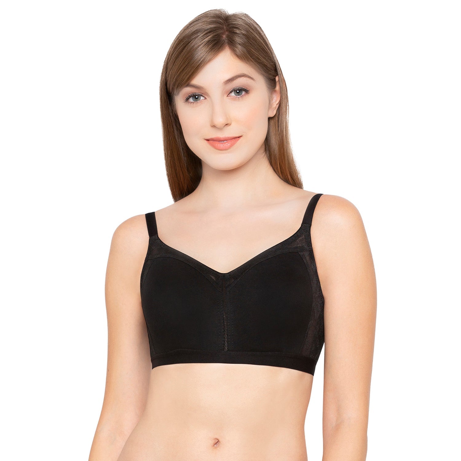 Non-Padded Non-Wired Full Coverage Full Support Cotton Bra Black