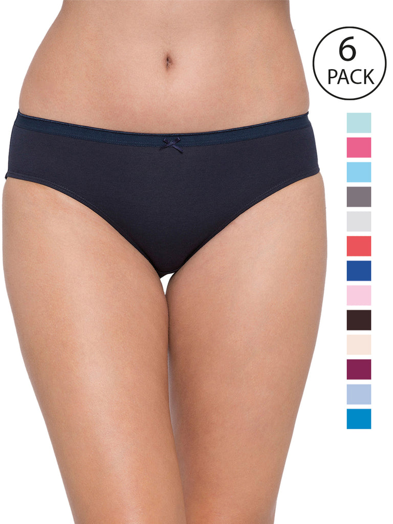 Candyskin Cotton Bikini Mid Rise Anti-Bacterial Panties- Assorted Pack of 6  CSP3-MULTI